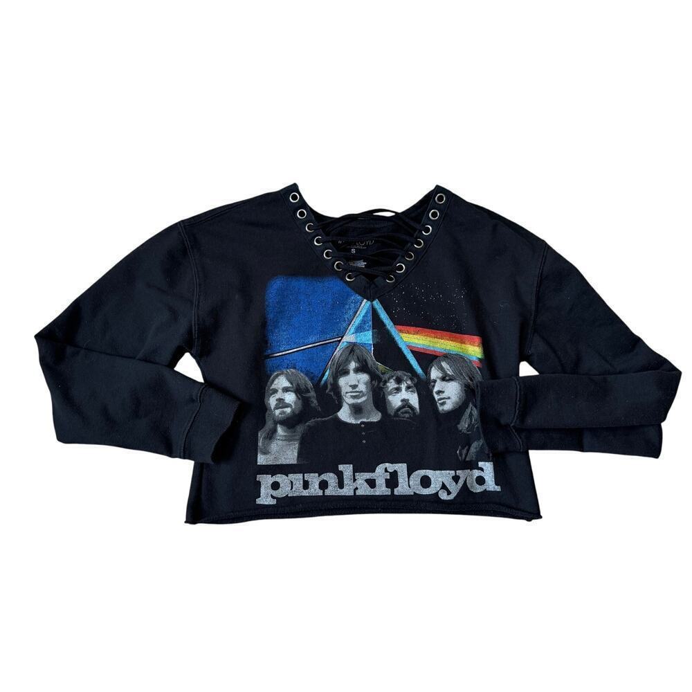 Pink Floyd Black Graphic Lace up neckline sweatshirt, size womens small
